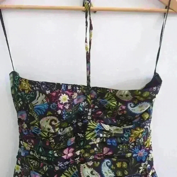 ZARA | Women's Black w/ Multicolor Floral Draped Halter Mini Dress - Picture 2 of 5